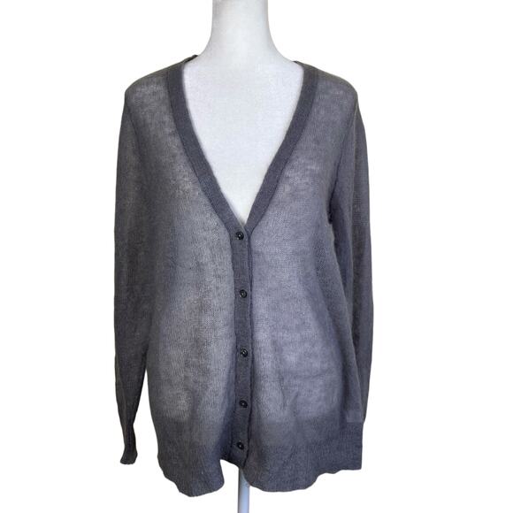J. Jill Sz M Gossamer Loose Knit Mohair Wool Cardigan Grey Minimalist Delicate - Picture 3 of 16